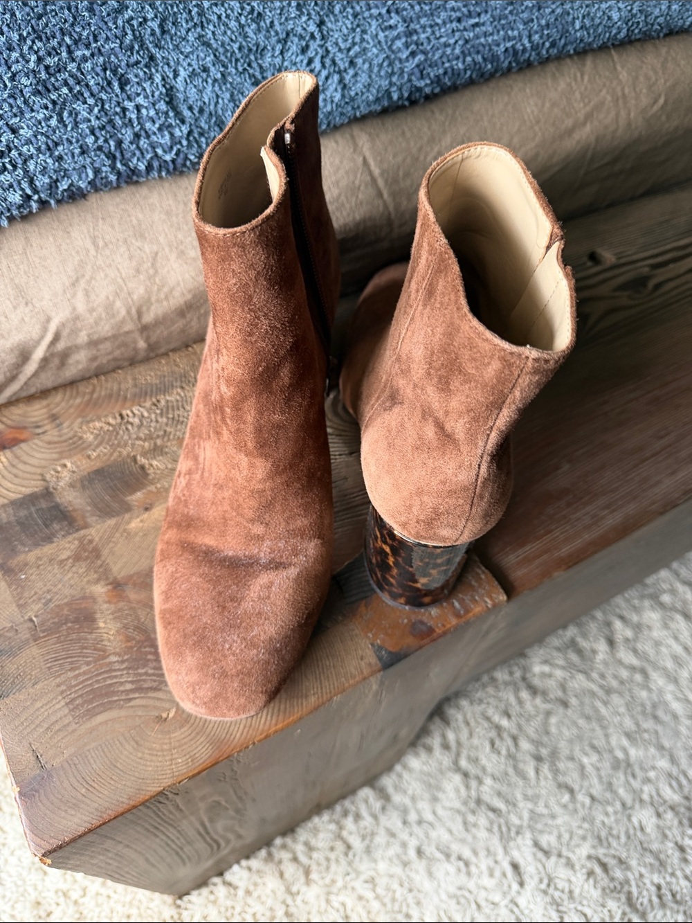 Ann Taylor Brown Suede Ankle Booties with Tortoiseshell Heel